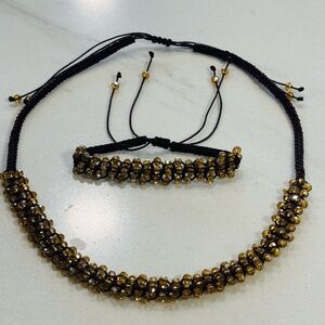 Handmade Necklace and Bracelet Set with Golden Crystals